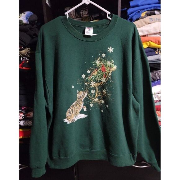 Vintage Sweatshirt Cat in the Snow - Picture 1 of 3